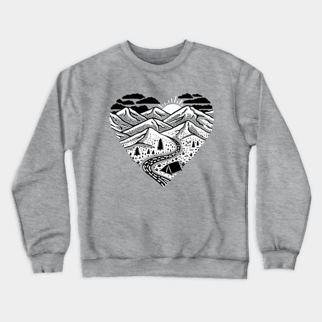 Mountain Lover Heart Camping Nature Crewneck Sweatshirt by lorenklein